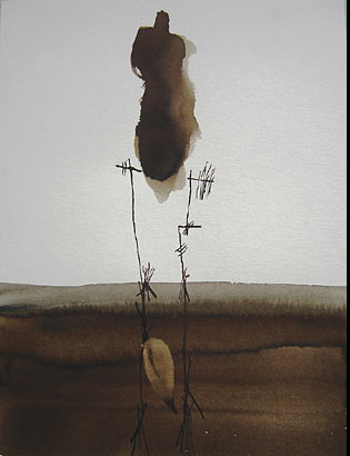 Encre de chine, brou de noix sur papier aquarelle 325g 30 x 40